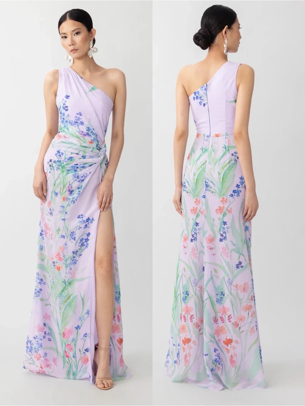 SAU Lee Gwendolyn One-Shoulder Floral Gown Lavender Purple Multi NEW with tags
